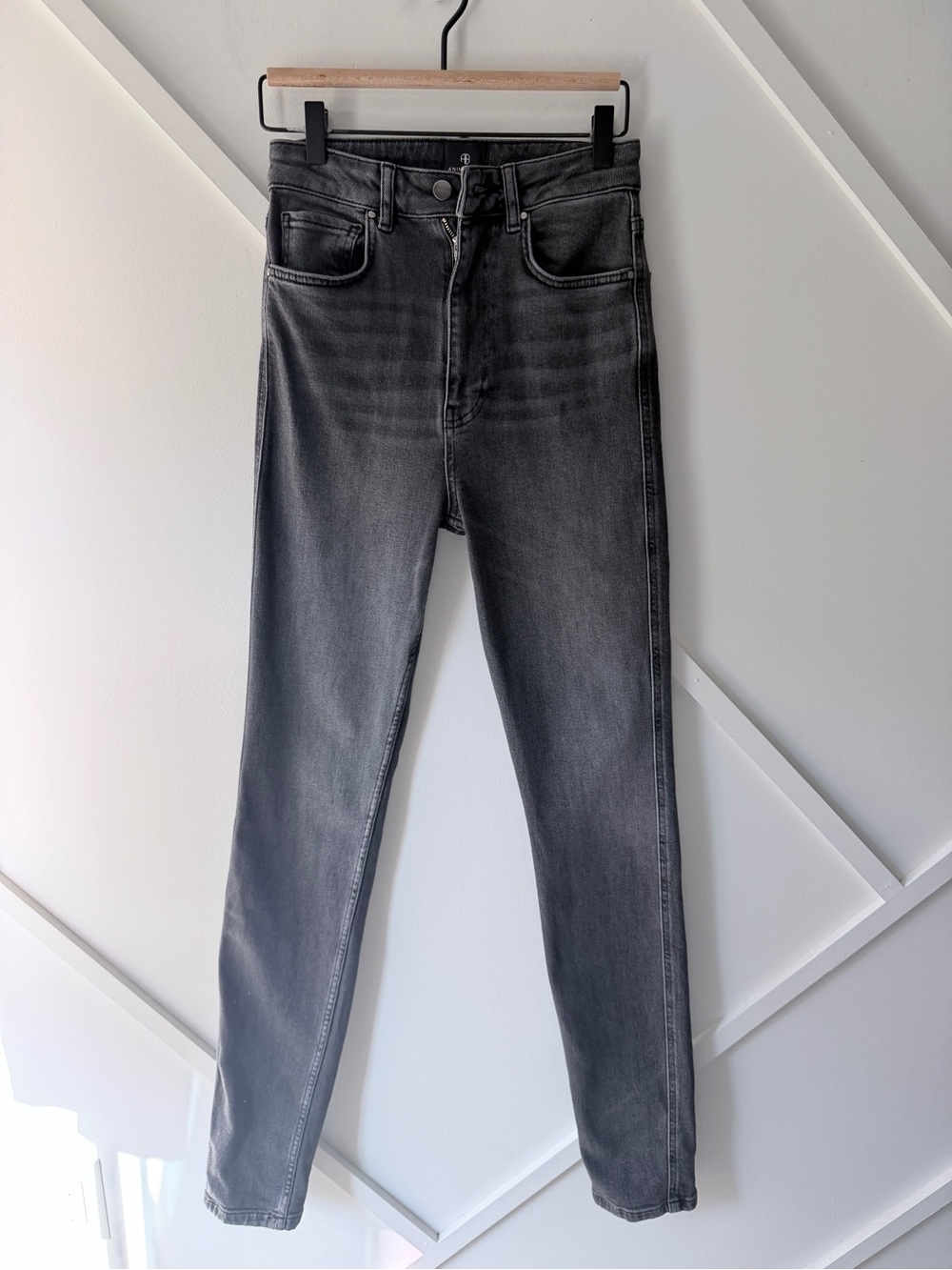 ANINE BING High Waist Charcoal Grey Slim Straight Jeans Size 27 (fits small)